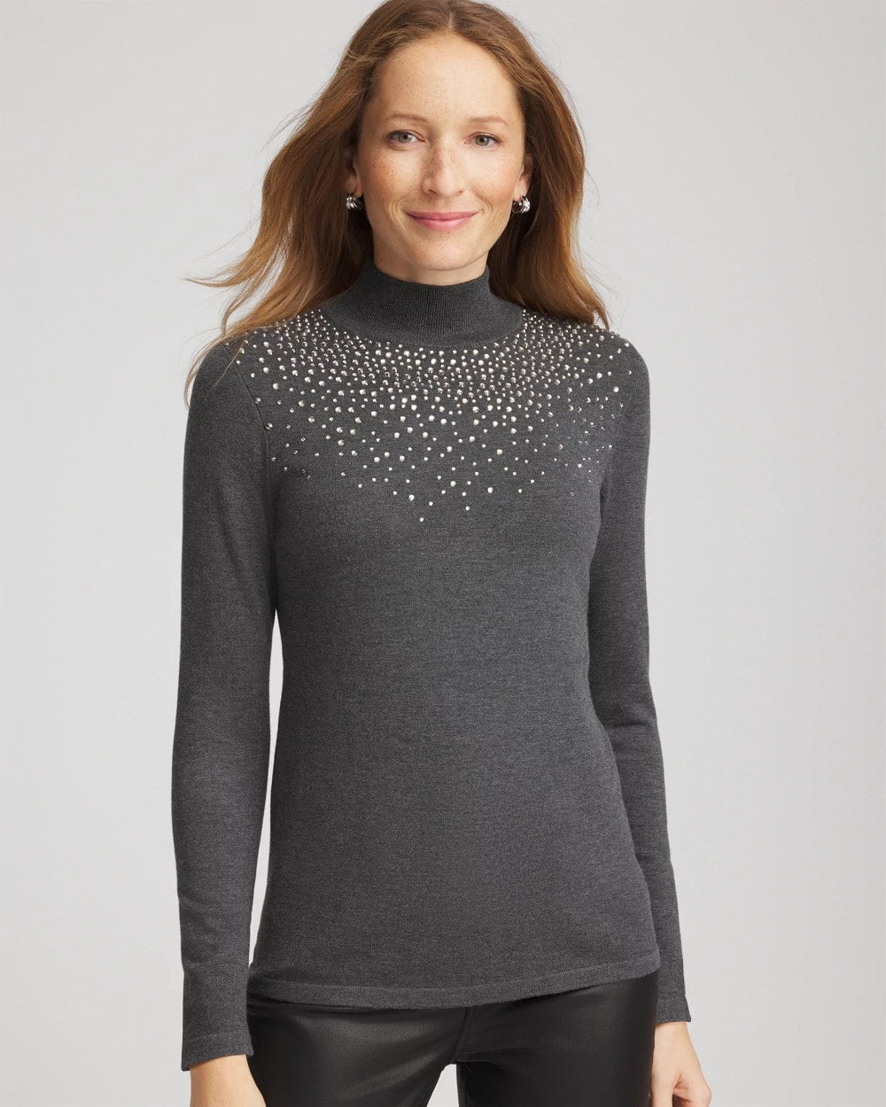 Chico's Clothing Ella Rhinestone Mockneck Sweater