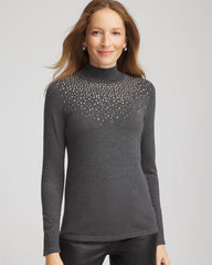 Chico's Clothing Ella Rhinestone Mockneck Sweater