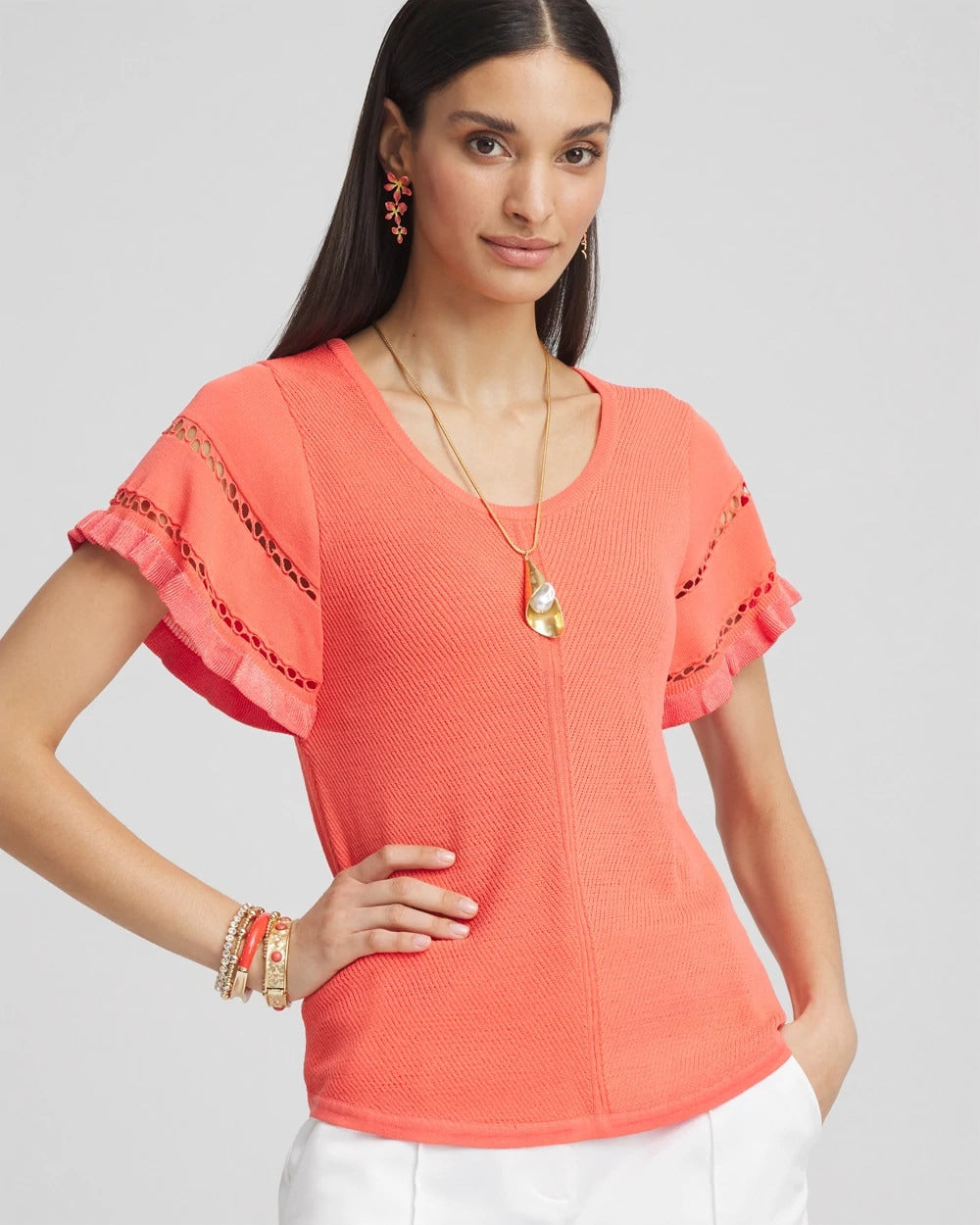 Chico's Clothing Cutout Short-Sleeved Pullover Sweater