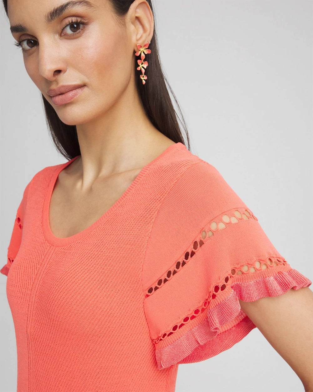 Chico's Clothing Cutout Short-Sleeved Pullover Sweater
