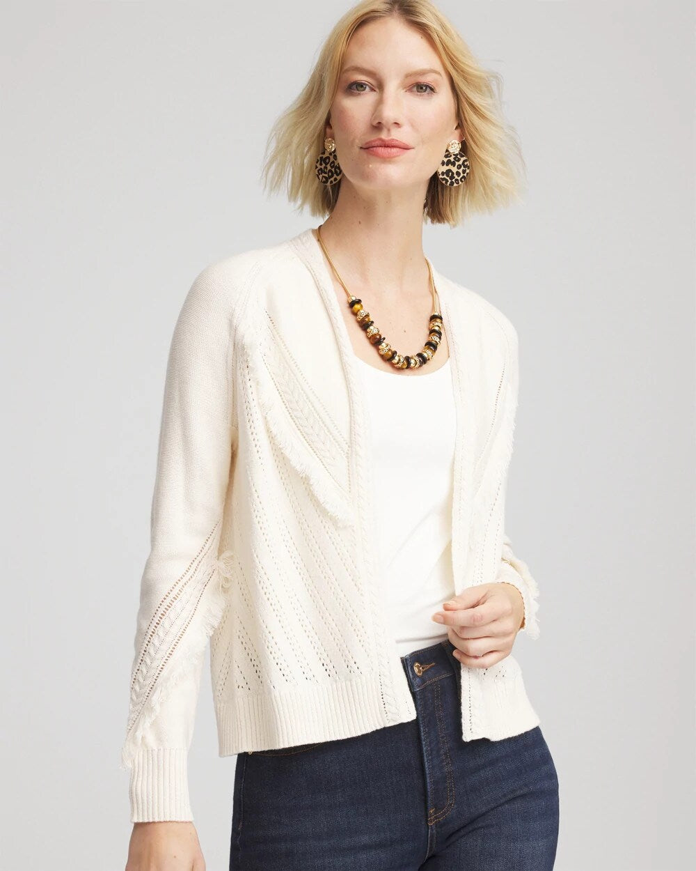 Chico's Clothing Cable Knit Fringed Sweater