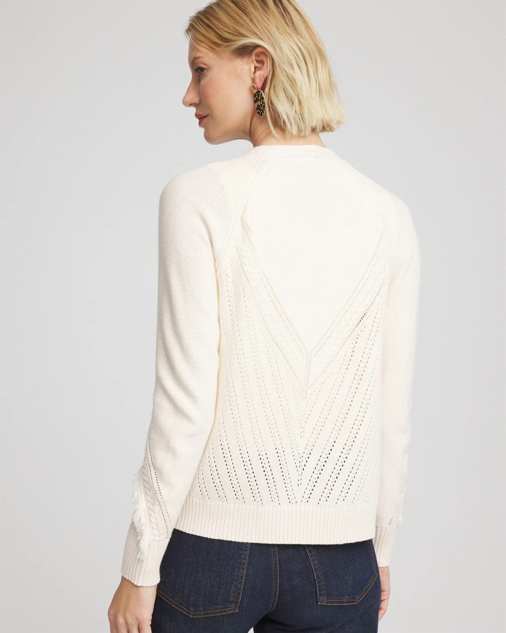 Chico's Clothing Cable Knit Fringed Sweater