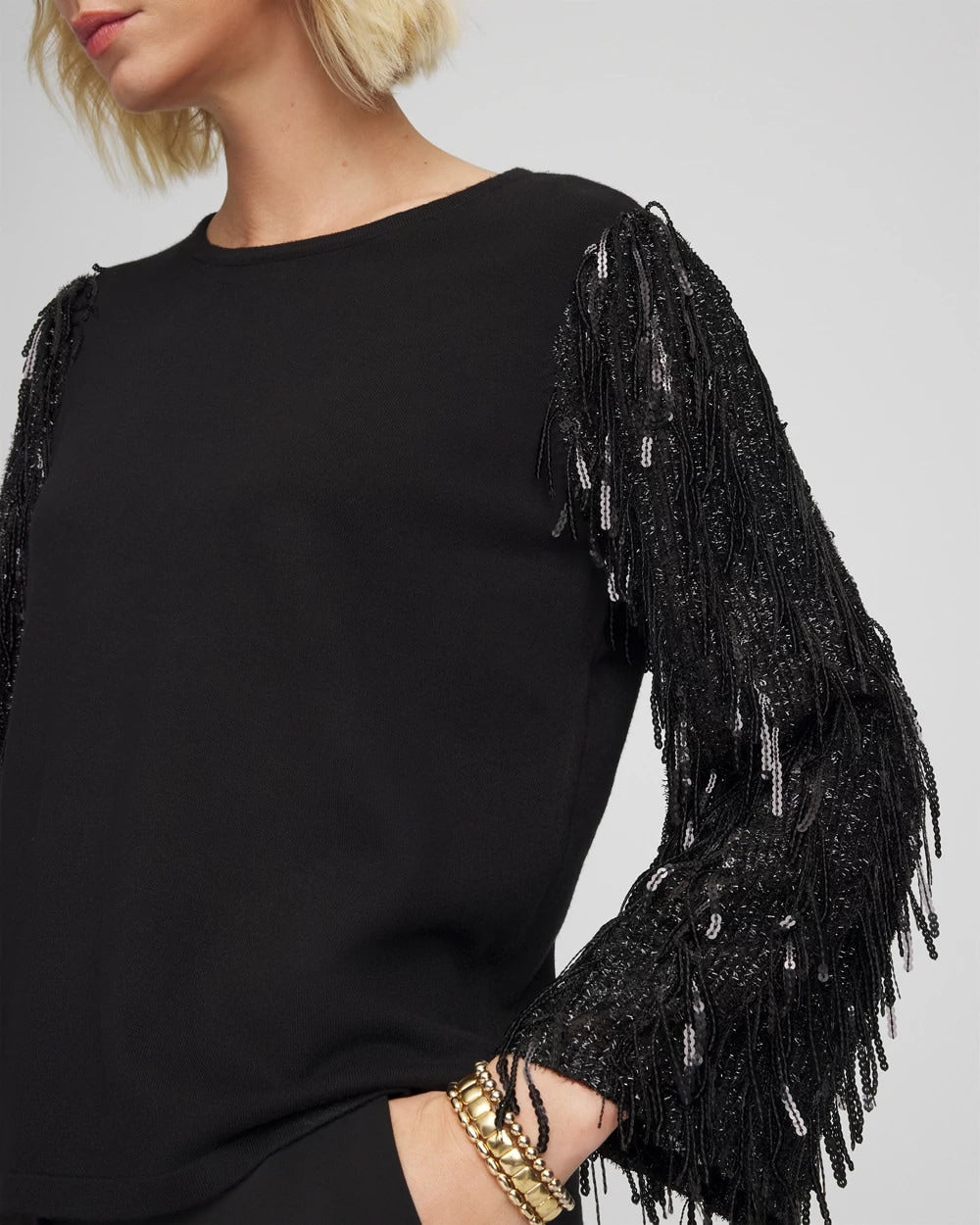 Chico's Clothing Fringe Sequins Pullover Sweater