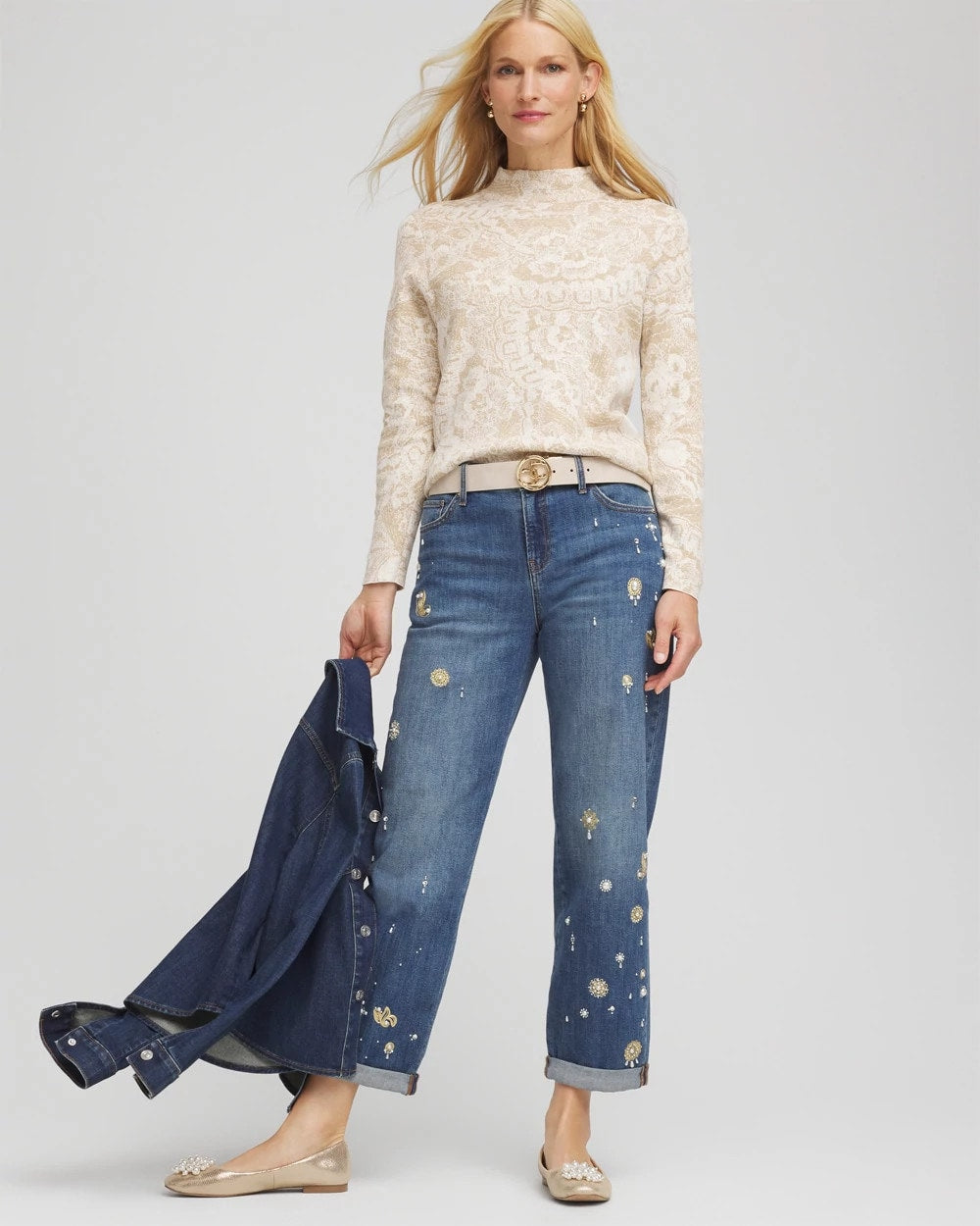 Chico's Clothing Ella Jacquard Mockneck Sweater
