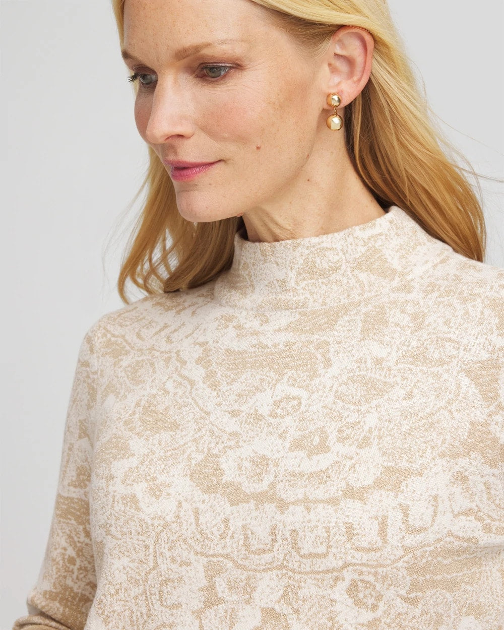 Chico's Clothing Ella Jacquard Mockneck Sweater