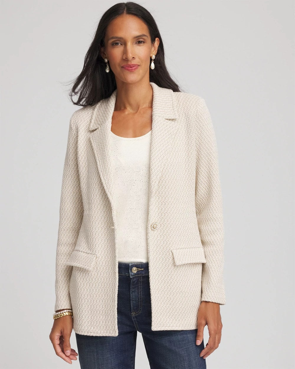 Chico's Clothing Metallic Rhinestone Sweater Blazer