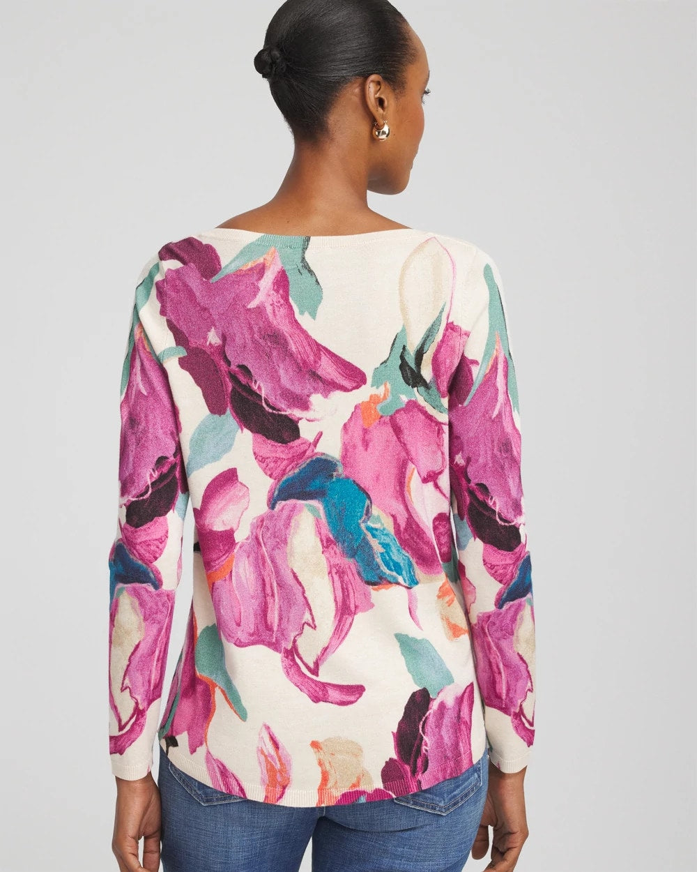 Chico's Clothing Ella Boatneck Watercolor Pullover Sweater