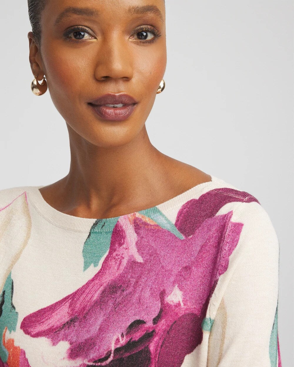 Chico's Clothing Ella Boatneck Watercolor Pullover Sweater