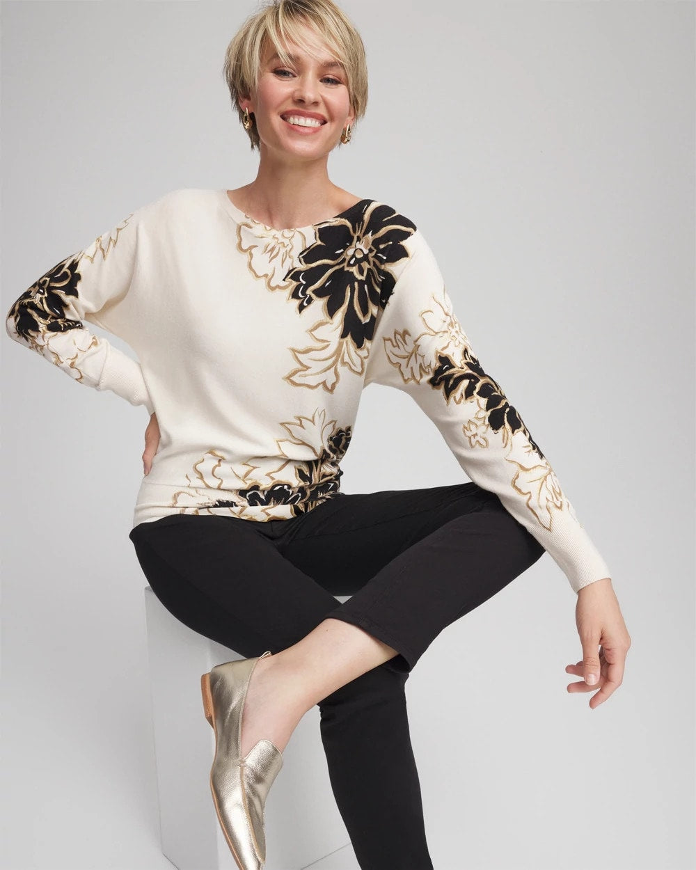 Chico's Clothing Ella Dolman Artisanal Pullover Sweater