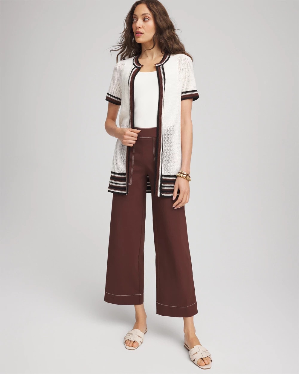 Chico's Clothing Pointelle High-Style Short-Sleeve Cardigan