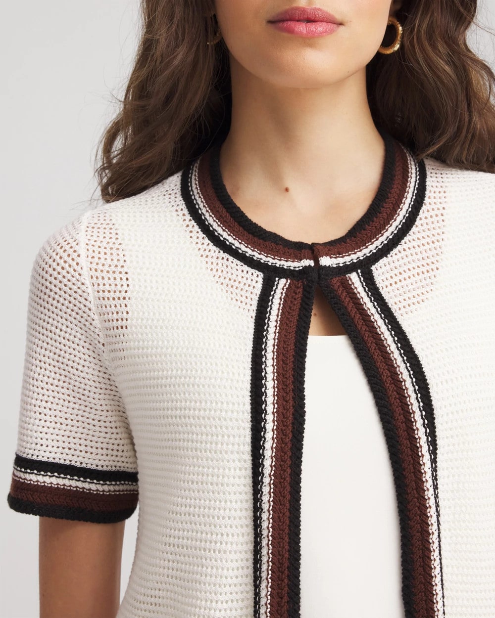 Chico's Clothing Pointelle High-Style Short-Sleeve Cardigan