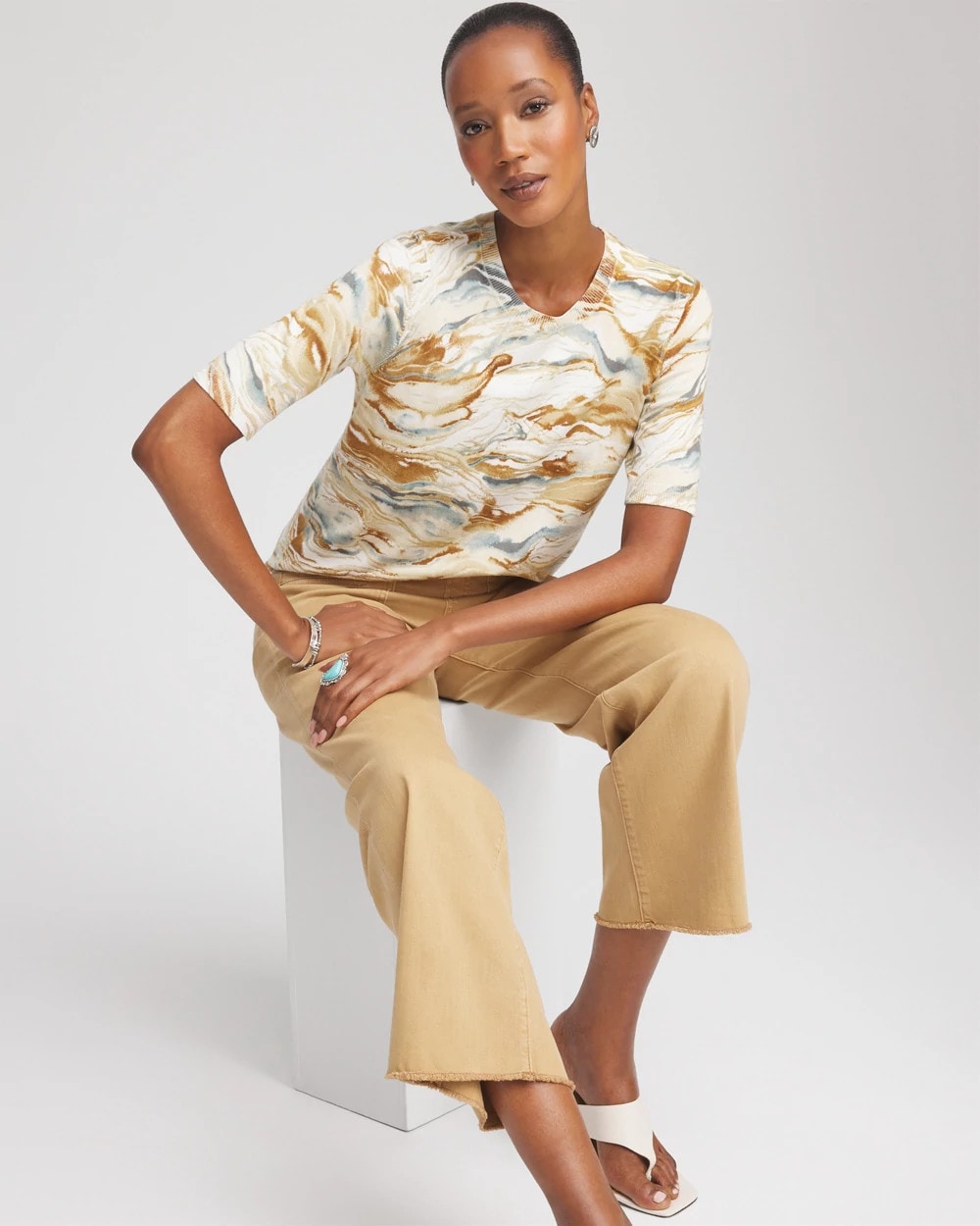Chico's Clothing Printed Crewneck Sweater
