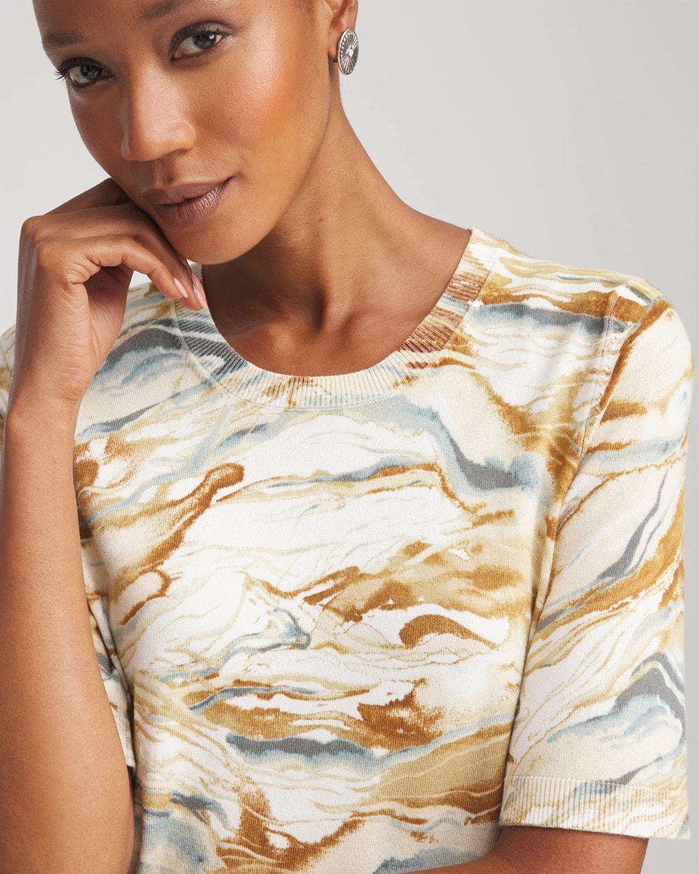 Chico's Clothing Printed Crewneck Sweater