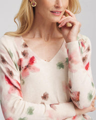 Chico's Clothing Ella Flowers & Cream Pullover Sweater