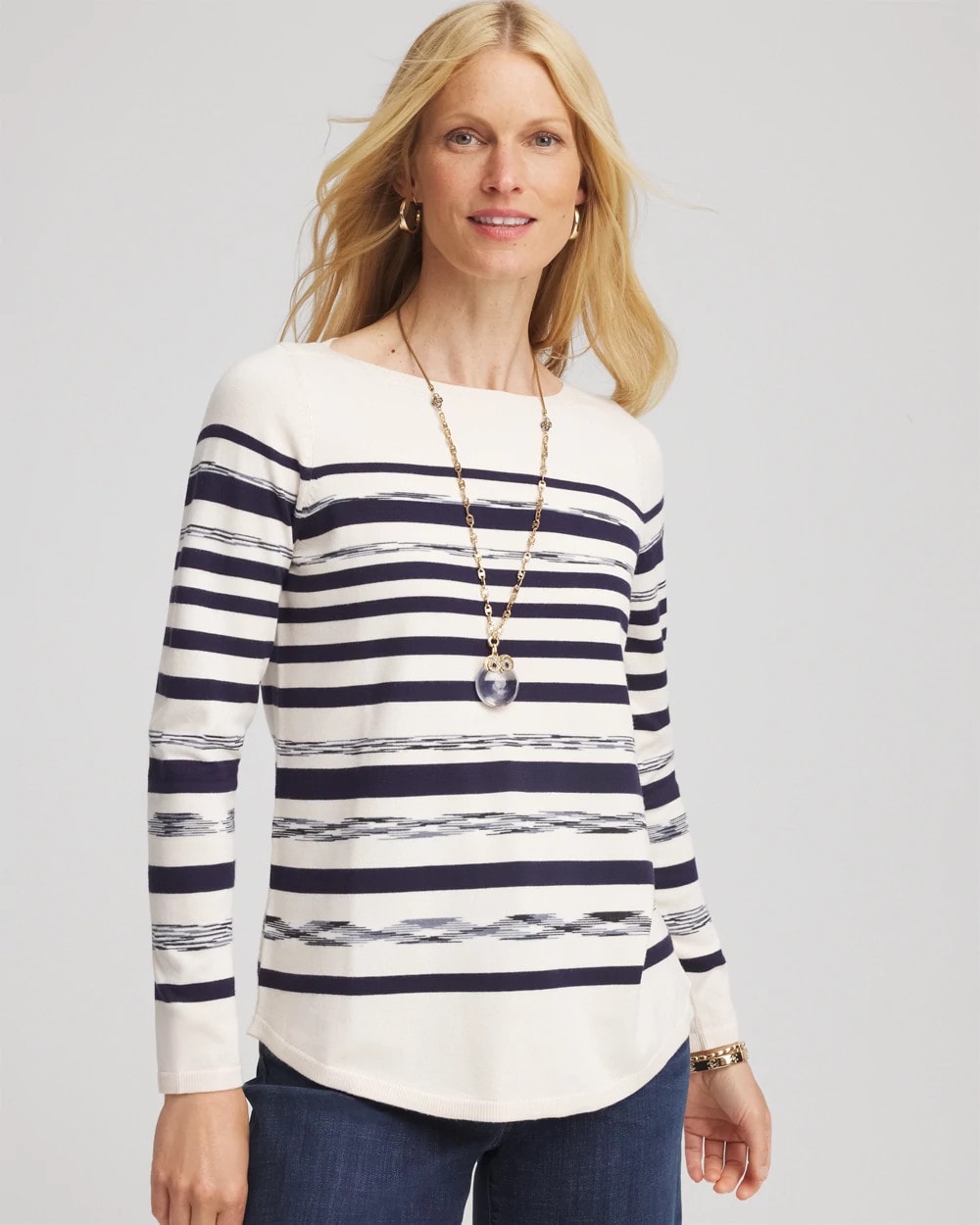 Chico's Clothing Ella Striped Bateau Pullover Sweater