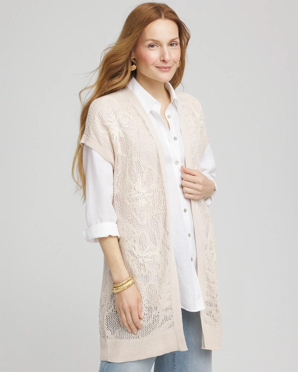 Chico's Clothing Pointelle Open-Front Cardigan
