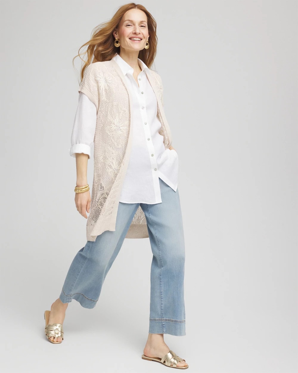 Chico's Clothing Pointelle Open-Front Cardigan
