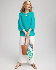Chico's Clothing Pointelle Bateau-Neck Pullover Sweater