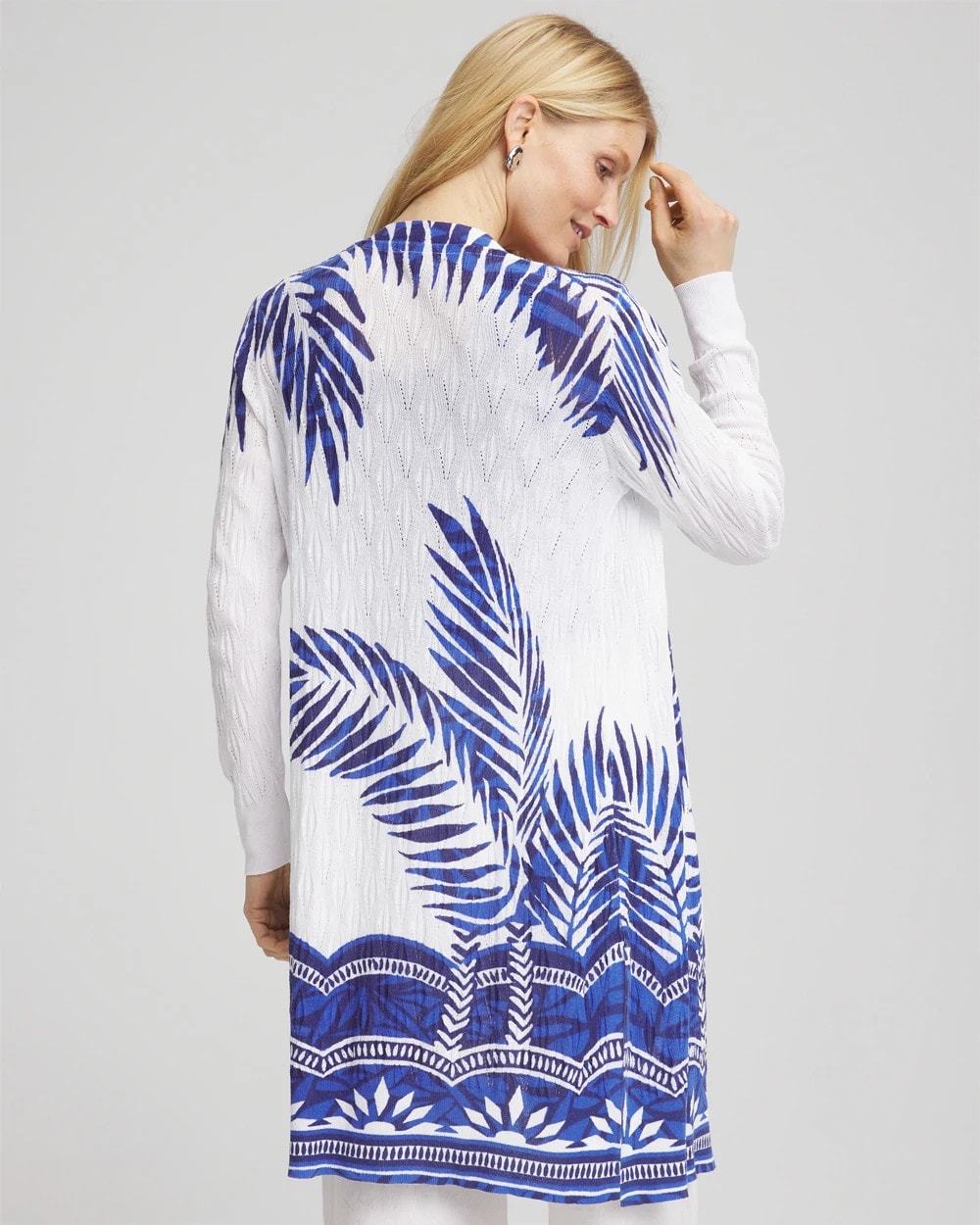 Chico's Clothing Island Motif Pointelle Long Cardigan