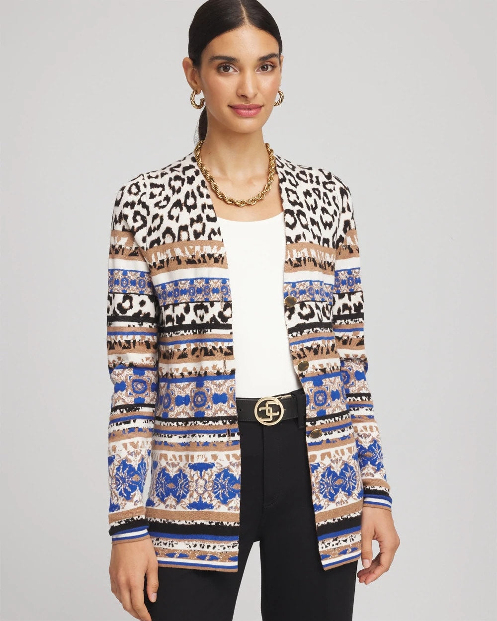 Chico's Clothing Animal Fair Isle Cardigan