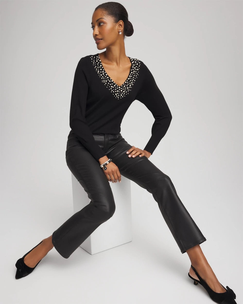 Chico's Clothing Ella Embellished V-Neck Sweater