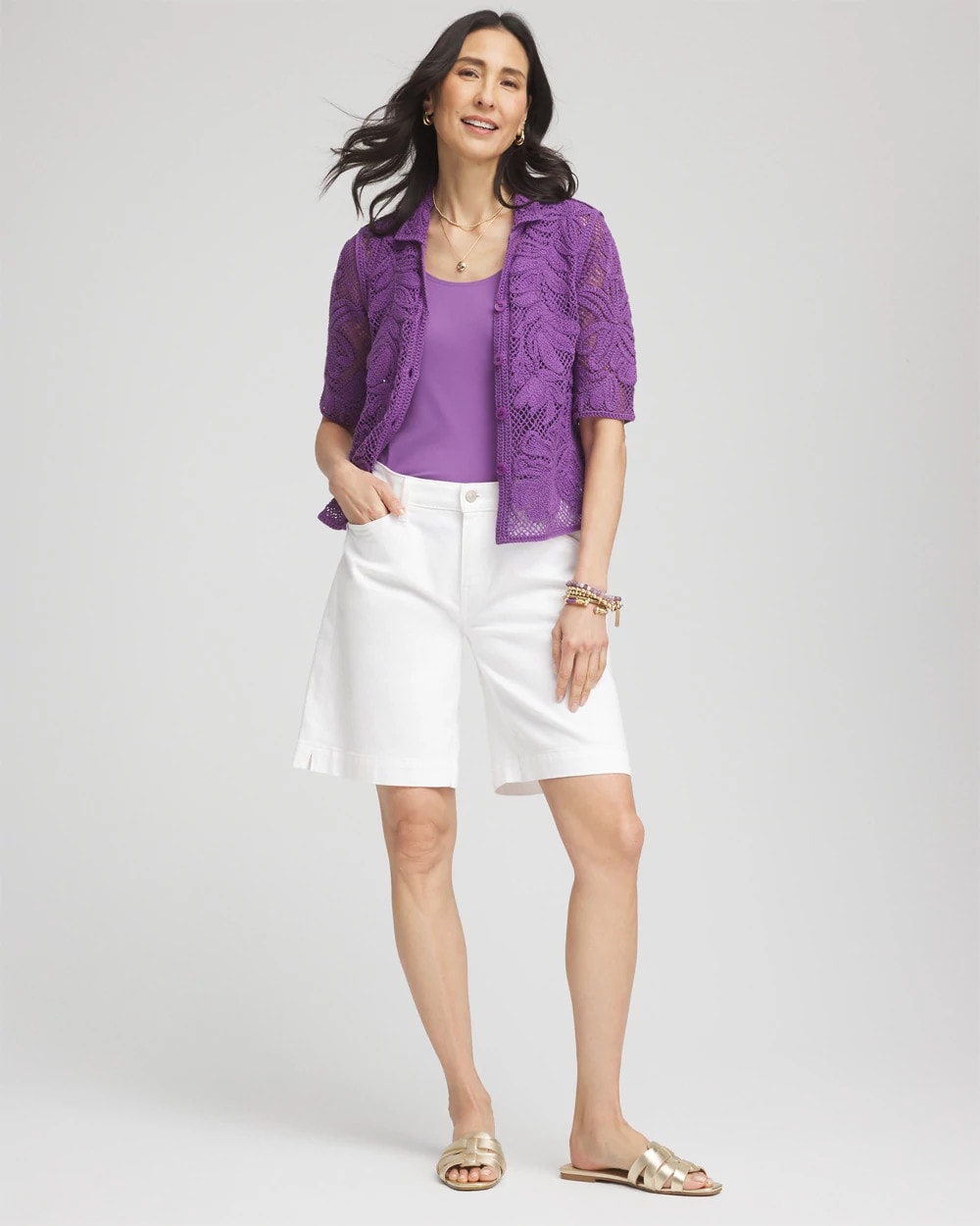 Chico's Clothing Palm-Frond Crochet-Lace Shacket