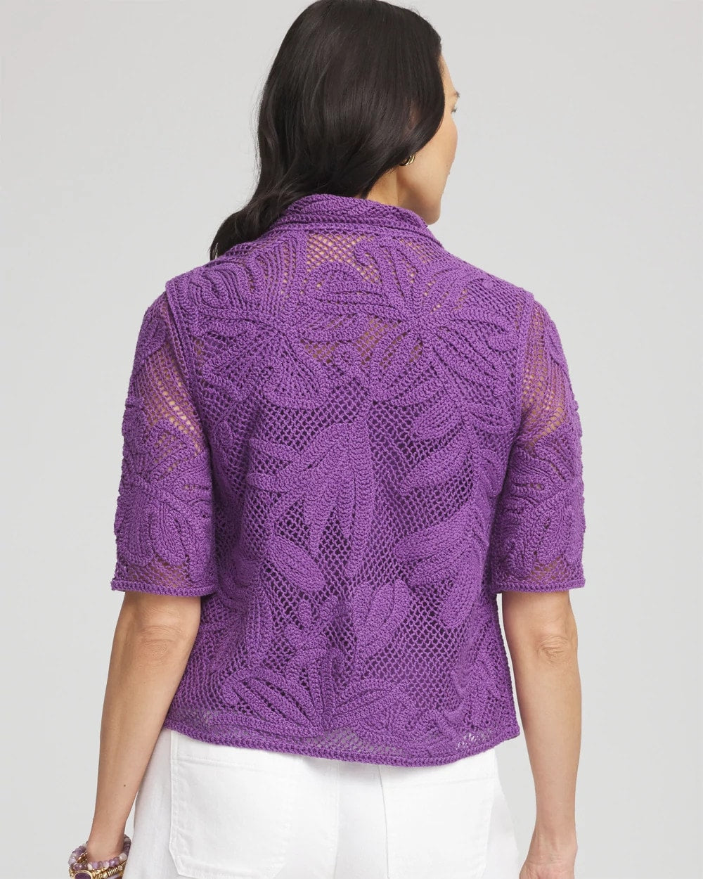 Chico's Clothing Palm-Frond Crochet-Lace Shacket