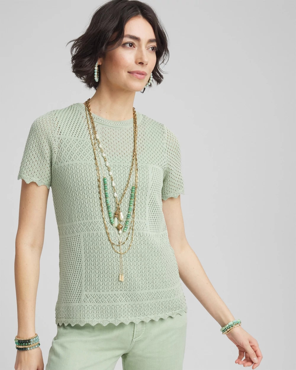 Chico's Clothing Pointelle Crewneck Sweater Tee