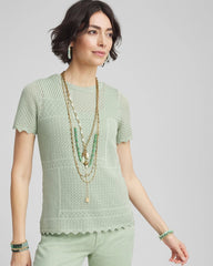 Chico's Clothing Pointelle Crewneck Sweater Tee