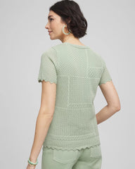 Chico's Clothing Pointelle Crewneck Sweater Tee