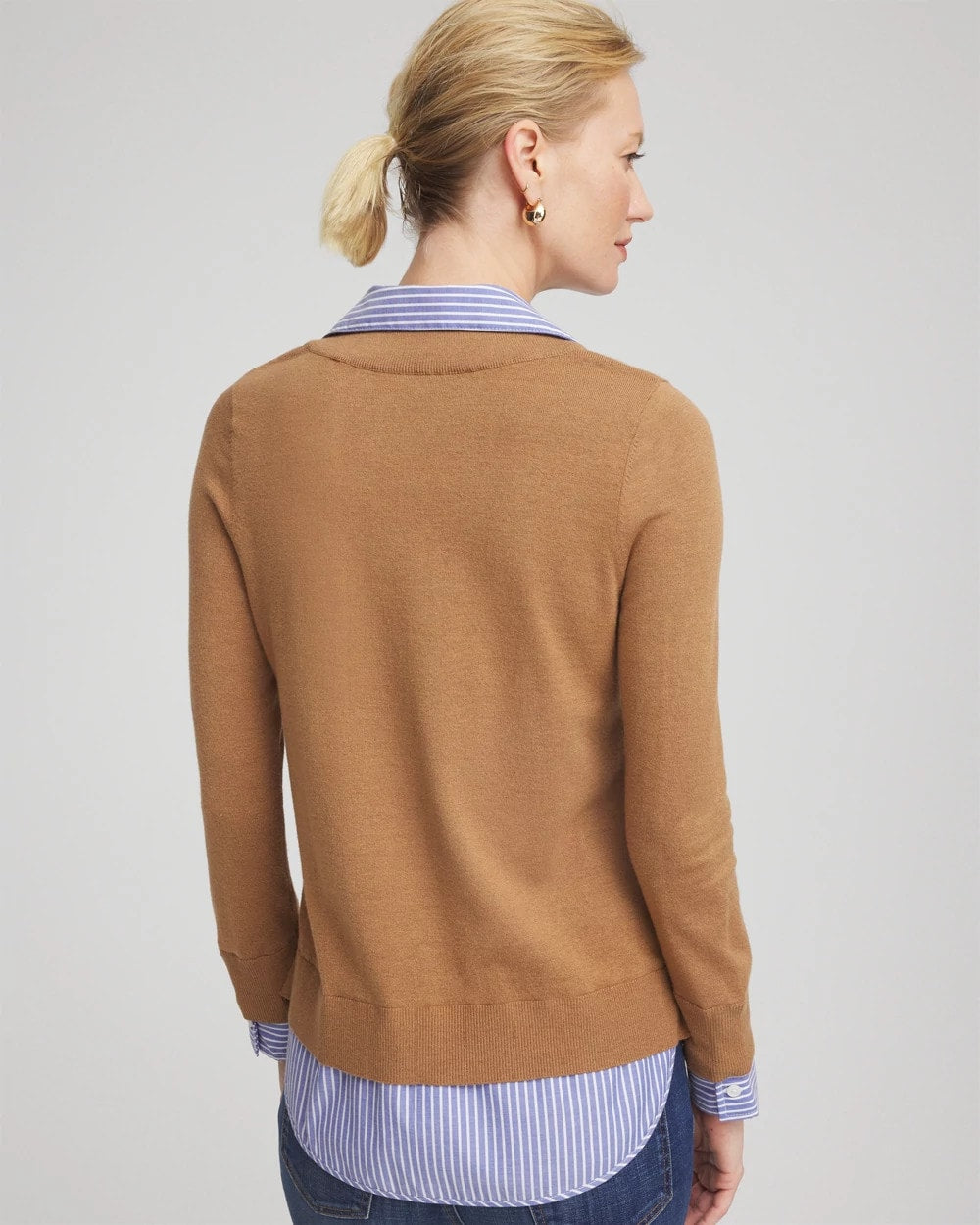 Chico's Clothing Camel Built-In Shirt Knit Sweater