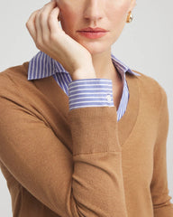 Chico's Clothing Camel Built-In Shirt Knit Sweater