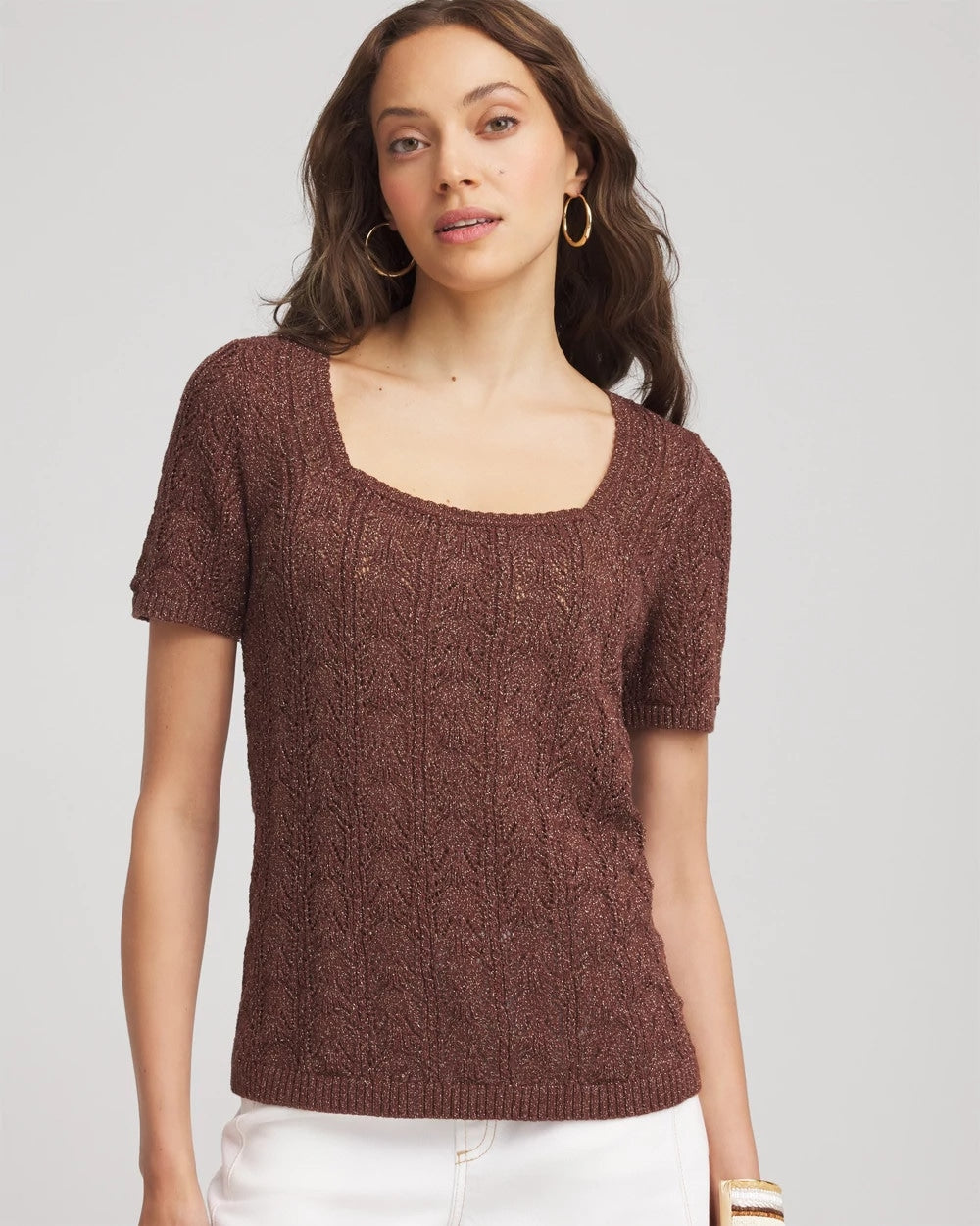 Chico's Clothing Pointelle Square-Neck Pullover Sweater