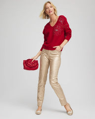 Chico's Clothing Floral Embellished Dolman V-Neck Pullover