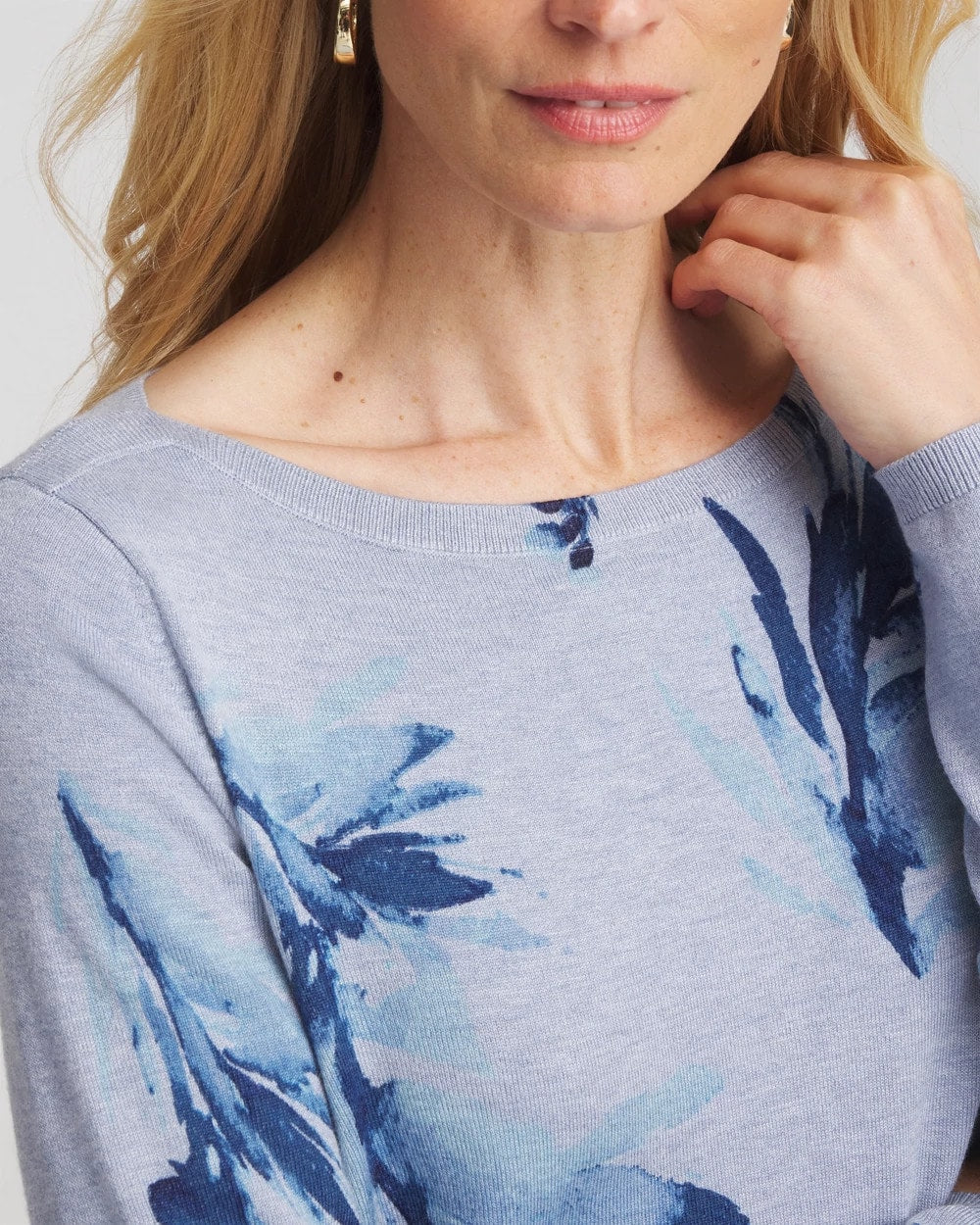 Chico's Clothing Ella Painterly Bateau Pullover Sweater