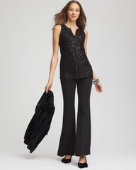 Chico's Clothing Sequin Beaded Notch Neck Tank