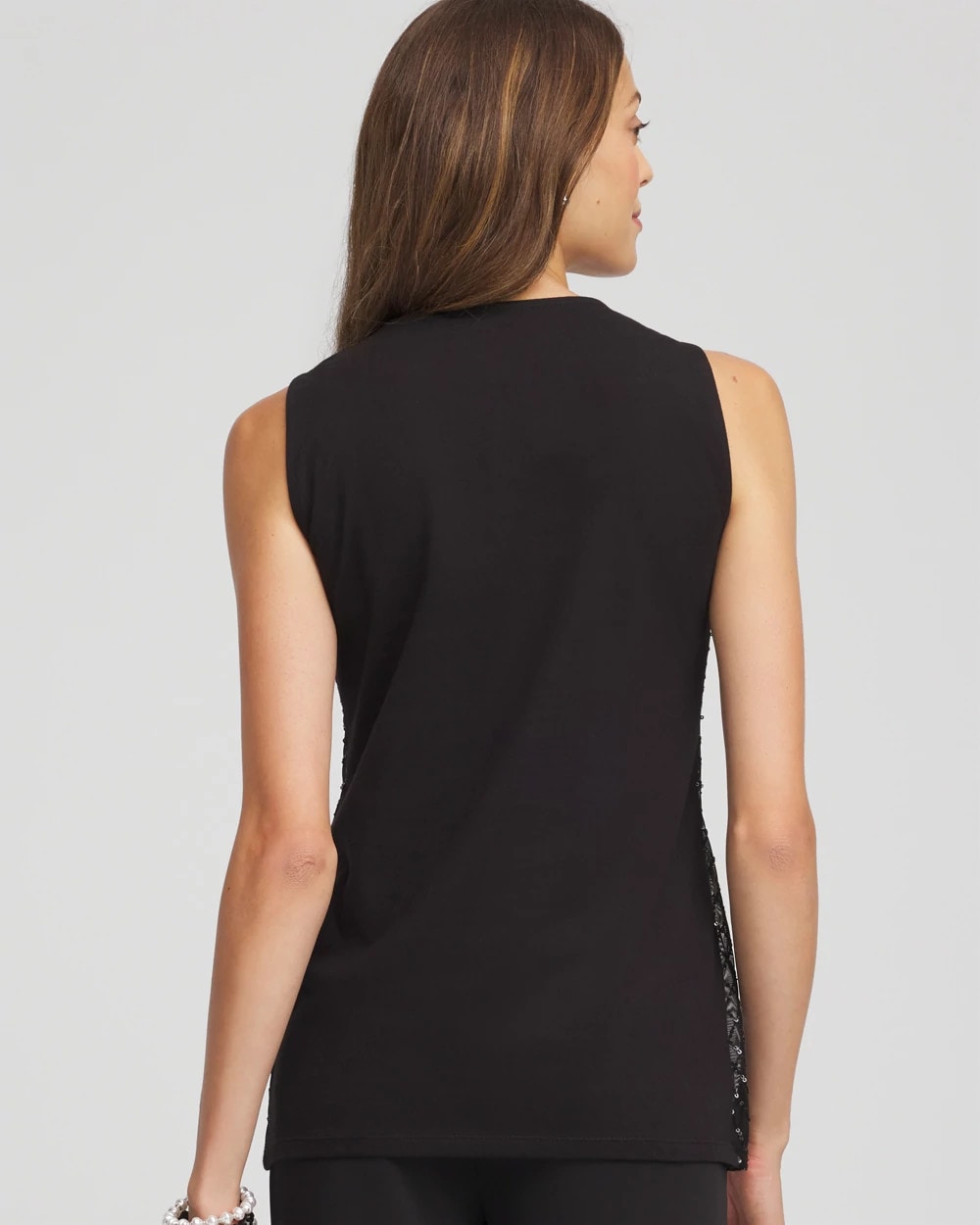 Chico's Clothing Sequin Beaded Notch Neck Tank