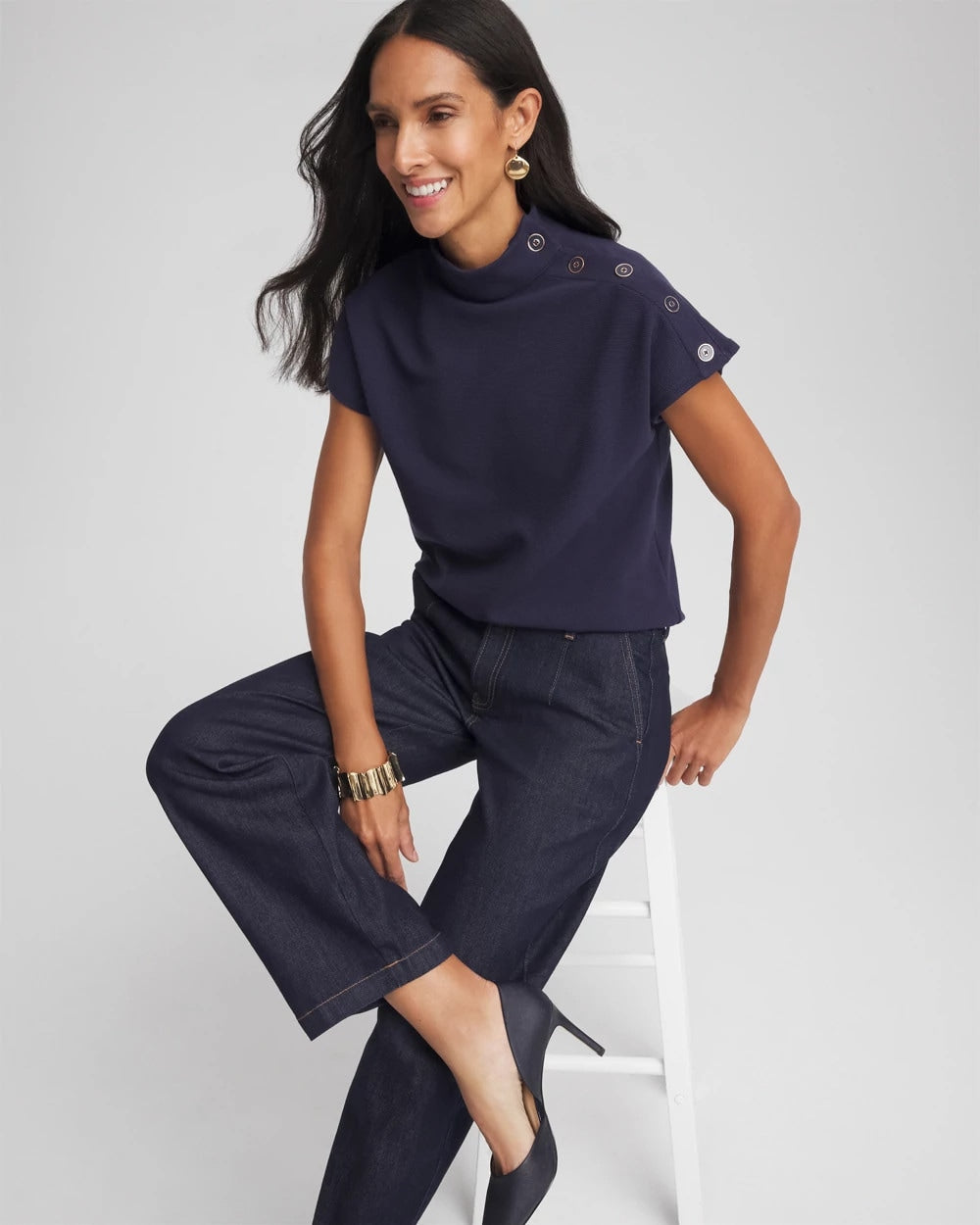 Chico's Clothing Ottoman Cap Sleeve Tee