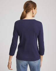 Chico's Clothing Pima Cotton Crewneck Button Tee