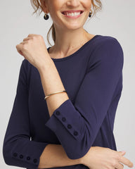 Chico's Clothing Pima Cotton Crewneck Button Tee