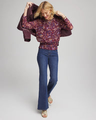 Chico's Clothing Paisley Textured Banded-Hem Top