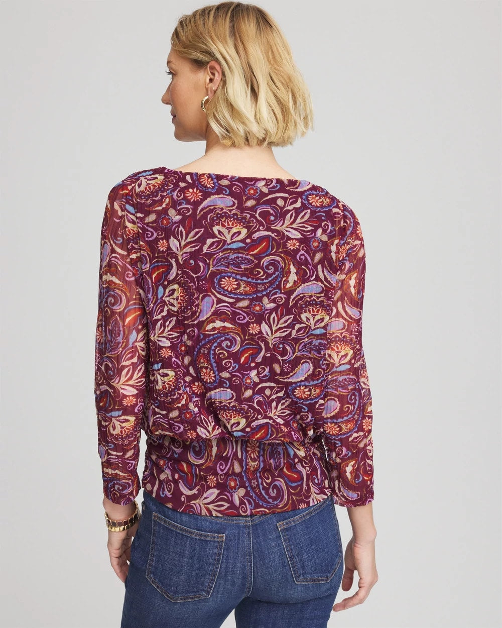 Chico's Clothing Paisley Textured Banded-Hem Top