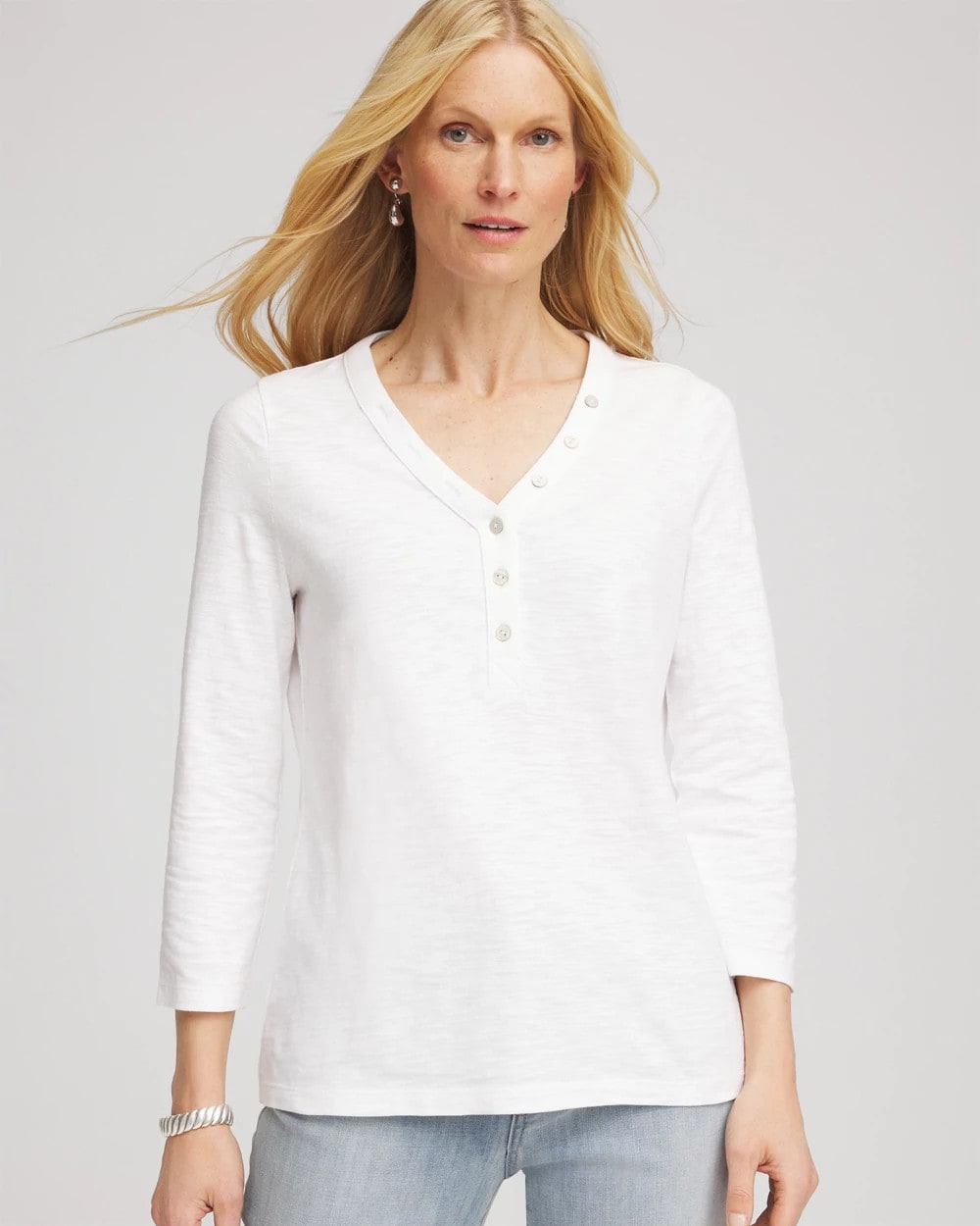 Chico's Clothing Slub Splitneck Button Tee