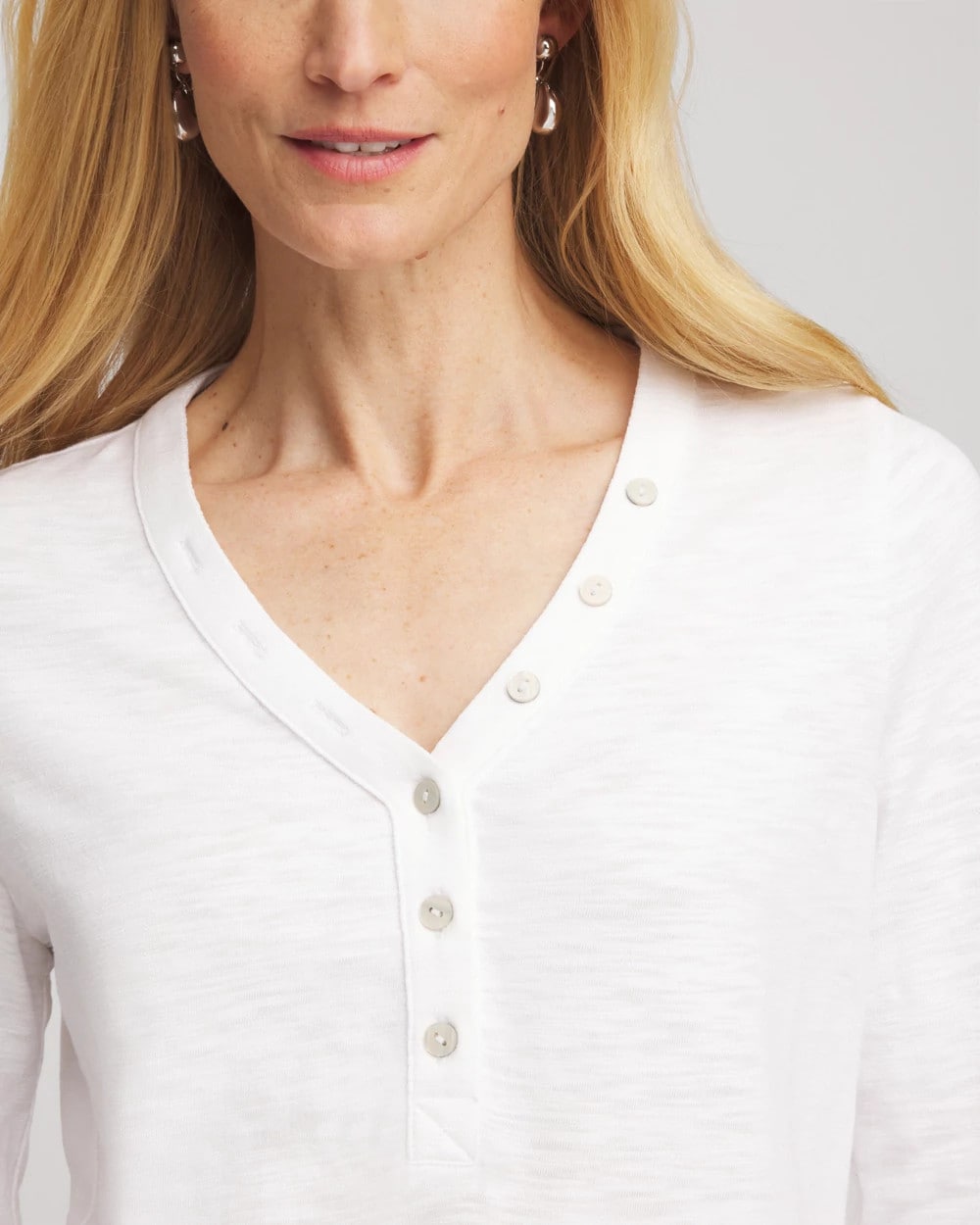 Chico's Clothing Slub Splitneck Button Tee