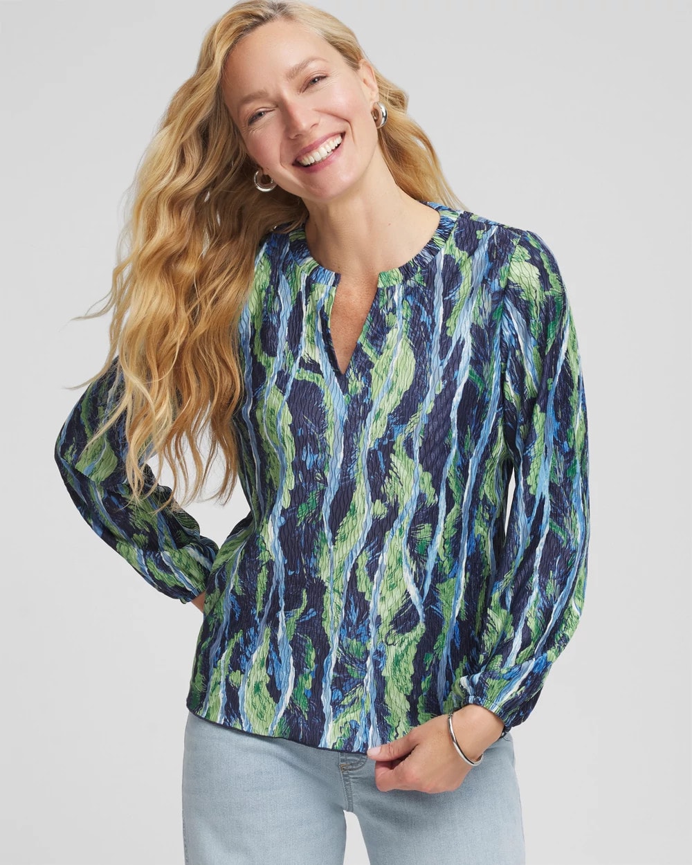 Chico's Clothing Ocean Plume Crinkle Top