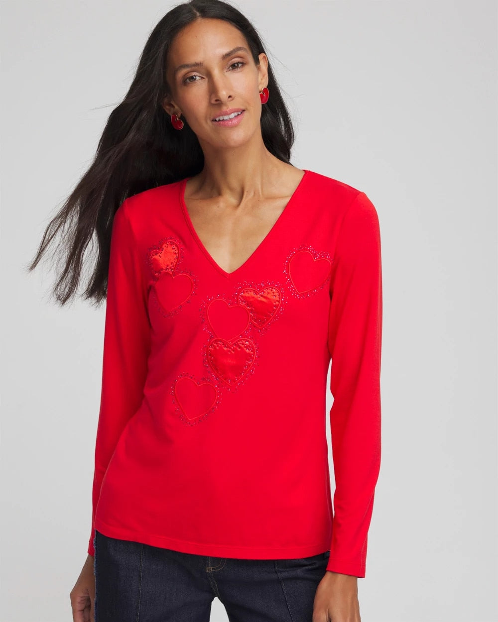 Chico's Clothing Embellished Heart V-Neck Tee