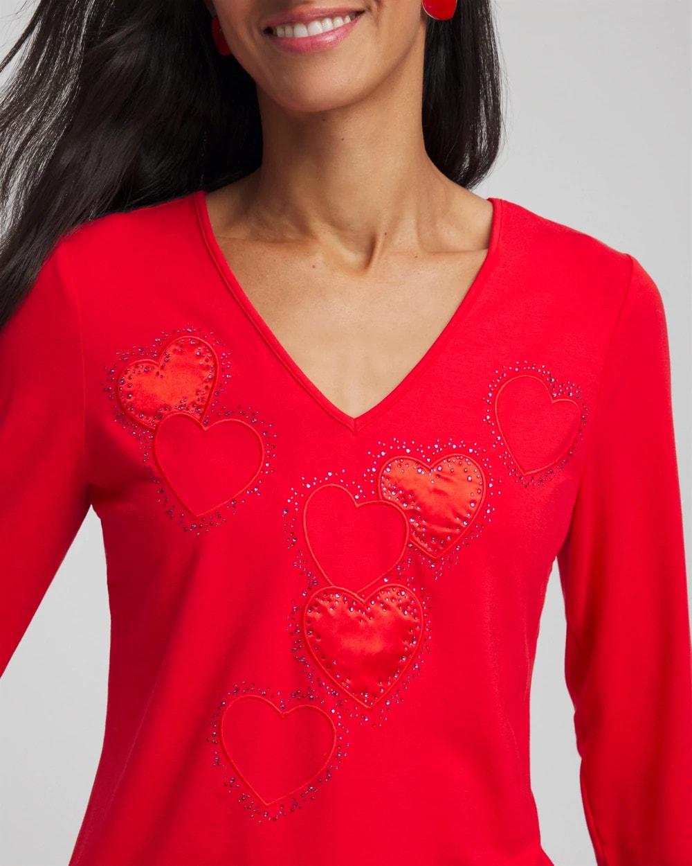 Chico's Clothing Embellished Heart V-Neck Tee