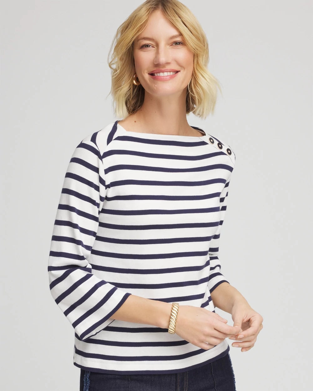 Chico's Clothing Bateau Neck Stripe Top