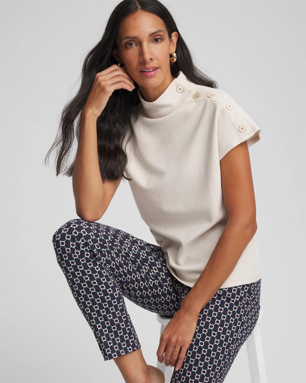 Chico's Clothing Ottoman Cap Sleeve Tee