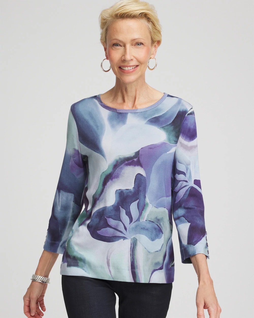 Chico's Clothing Pima Button Sleeve Tee